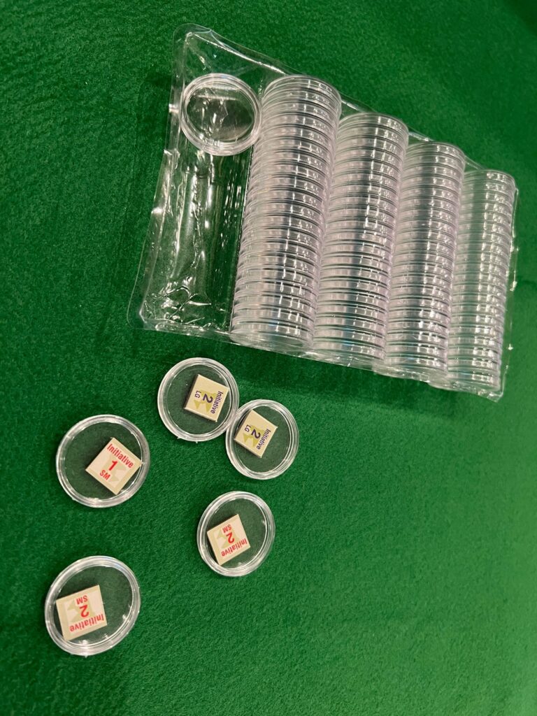 Coin capsules for counters.
