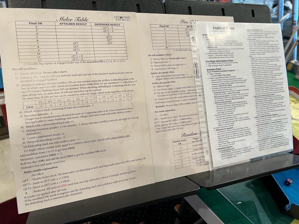 A music stand for holding rules.