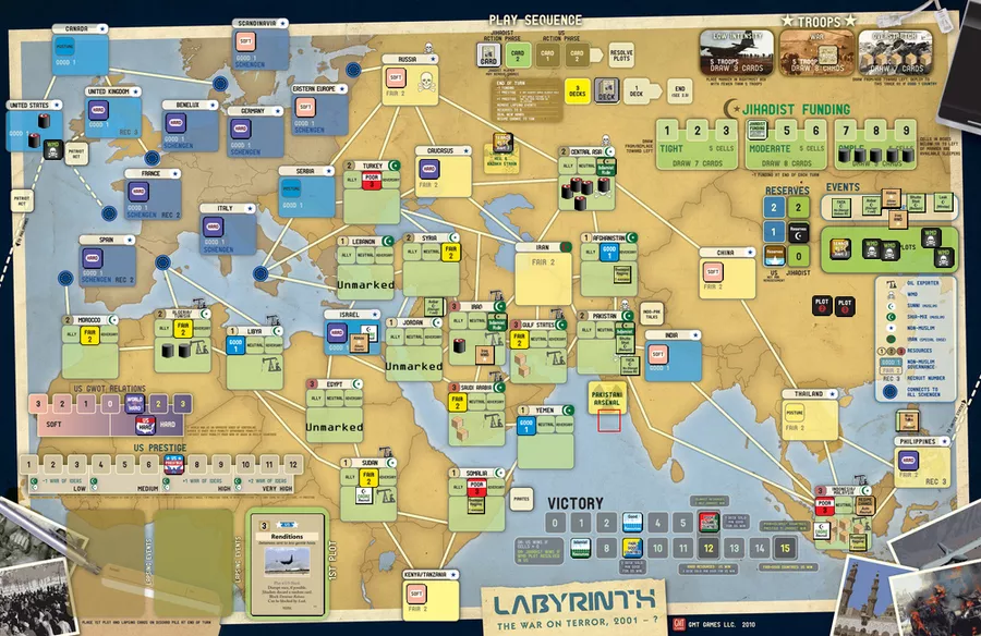 The board for GMT Games' "Labyrinth: The Awakening," from @cmoipap on BoardGameGeek.