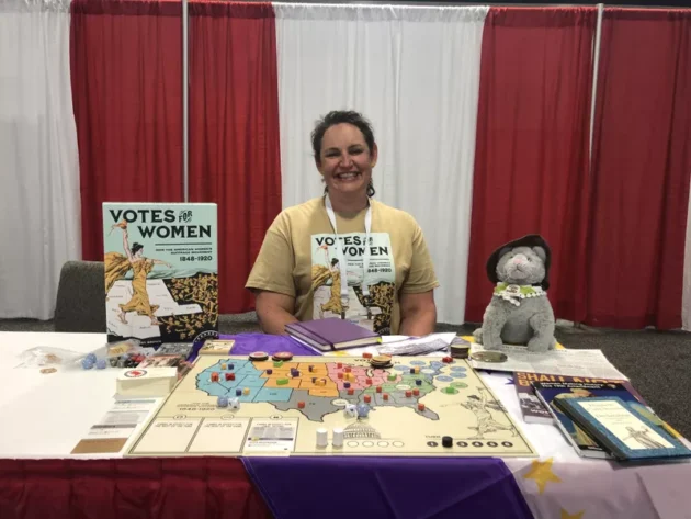 Designer Tory Brown with Votes for Women at the 2022 ALA Convention. (Kevin Bertram on BoardGameGeek.)