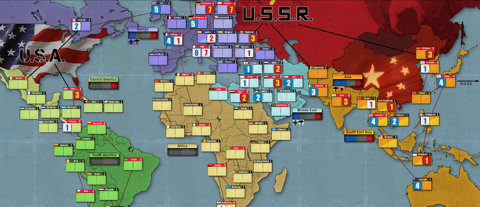 The Twilight Struggle map from the Playdek Steam version.