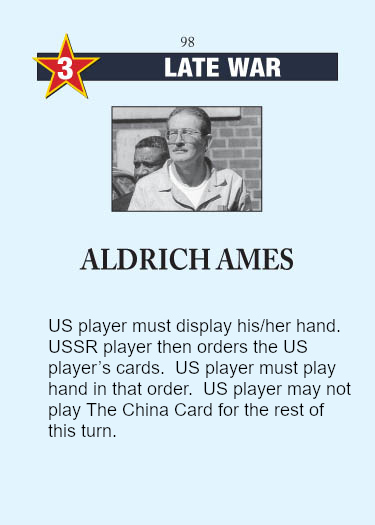 A mock-up of the original Aldrich Ames card from Twilight Struggle.