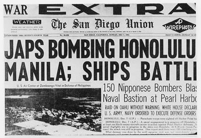 The San Diego Union-Tribune after the Pearl Harbor attack.