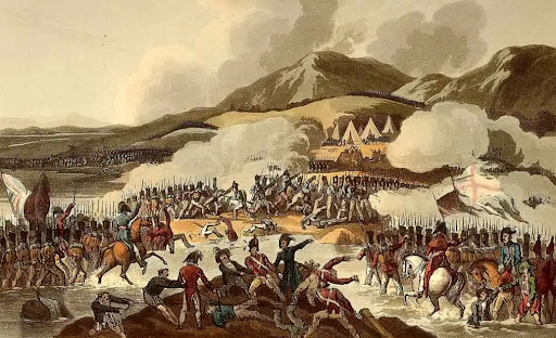 A painting of a battle during the Mexican War of Independence (1810-21), via the Texas State Historical Association.