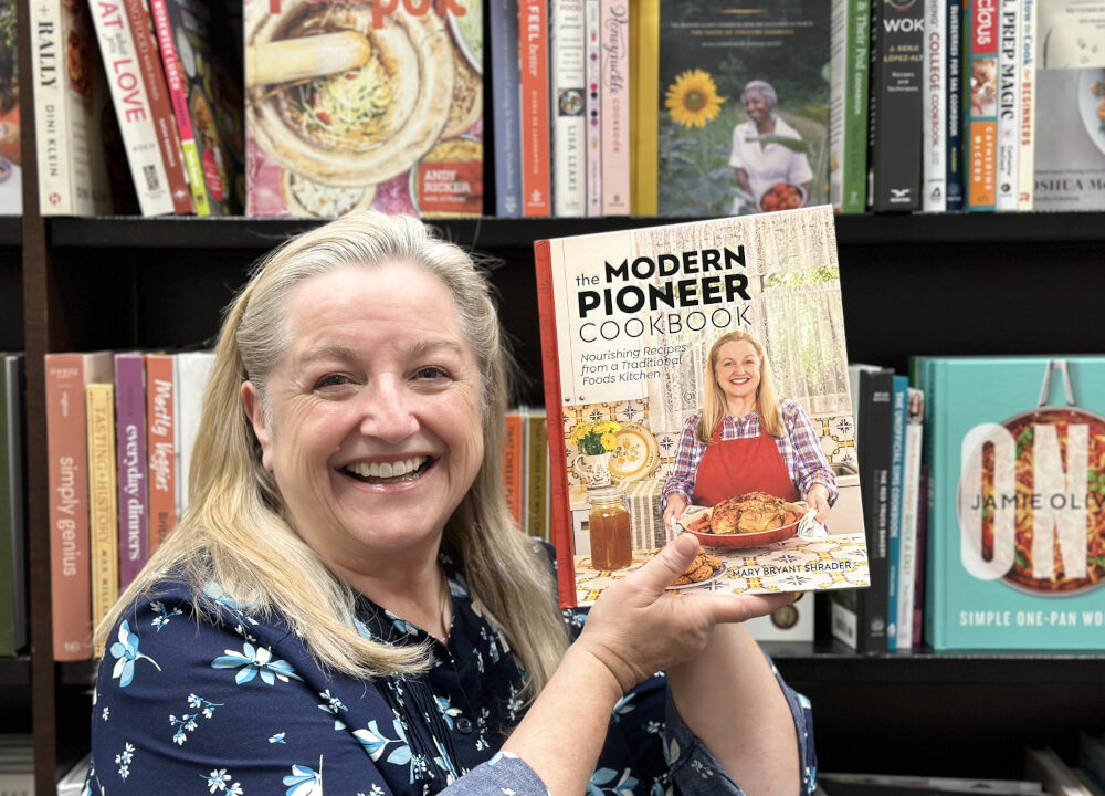 Mary Bryant Shrader with her "The Modern Pioneer Cookbook" at the Barnes and Noble bookstore in Middletown, RI.