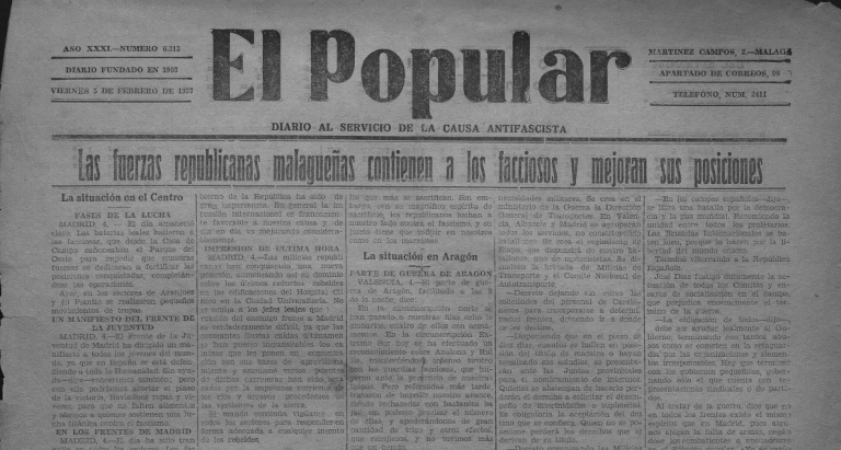 A copy of "El Popular" from Feb. 5, 1937.
