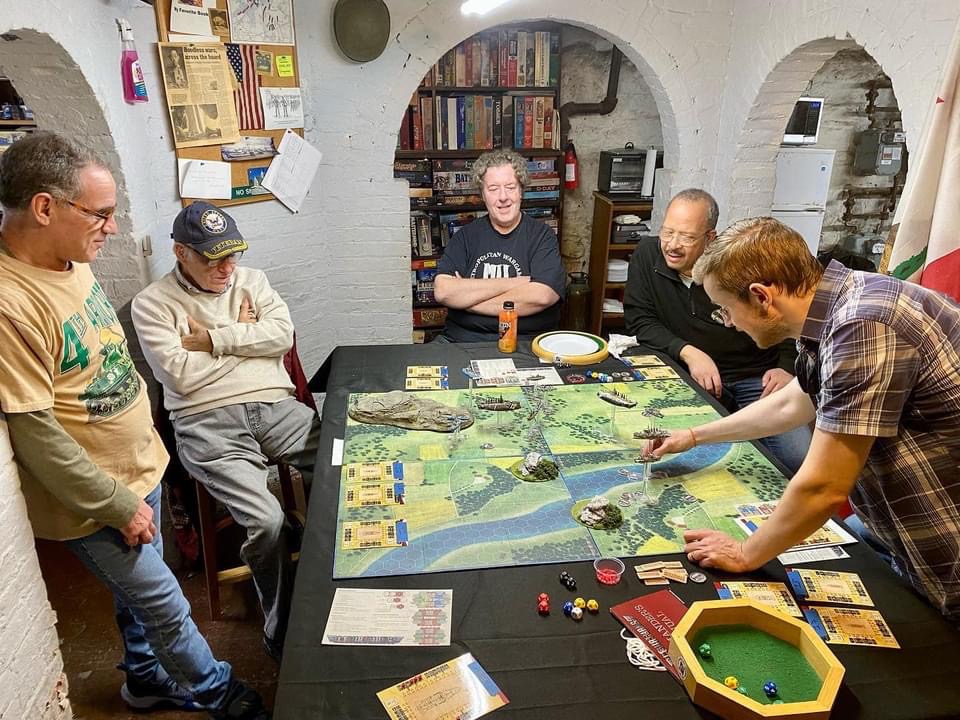 Leviathans on the table surrounded by brick arches in the front room of the club. Second from left is Frank, our venerable eldest member and honorary Master of Arms.