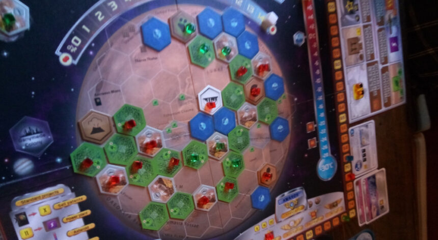 A "Terraforming Mars" game board.