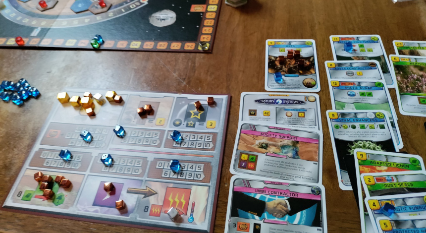 Some cards from the physical version of "Terraforming Mars."