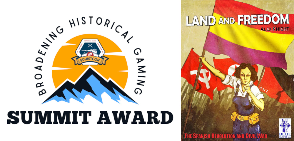 The Summit Award logo and the "Land and Freedom" box.